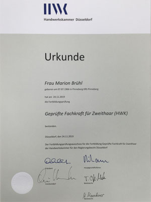 Urkunde Handwerkskammer Düsseldorf